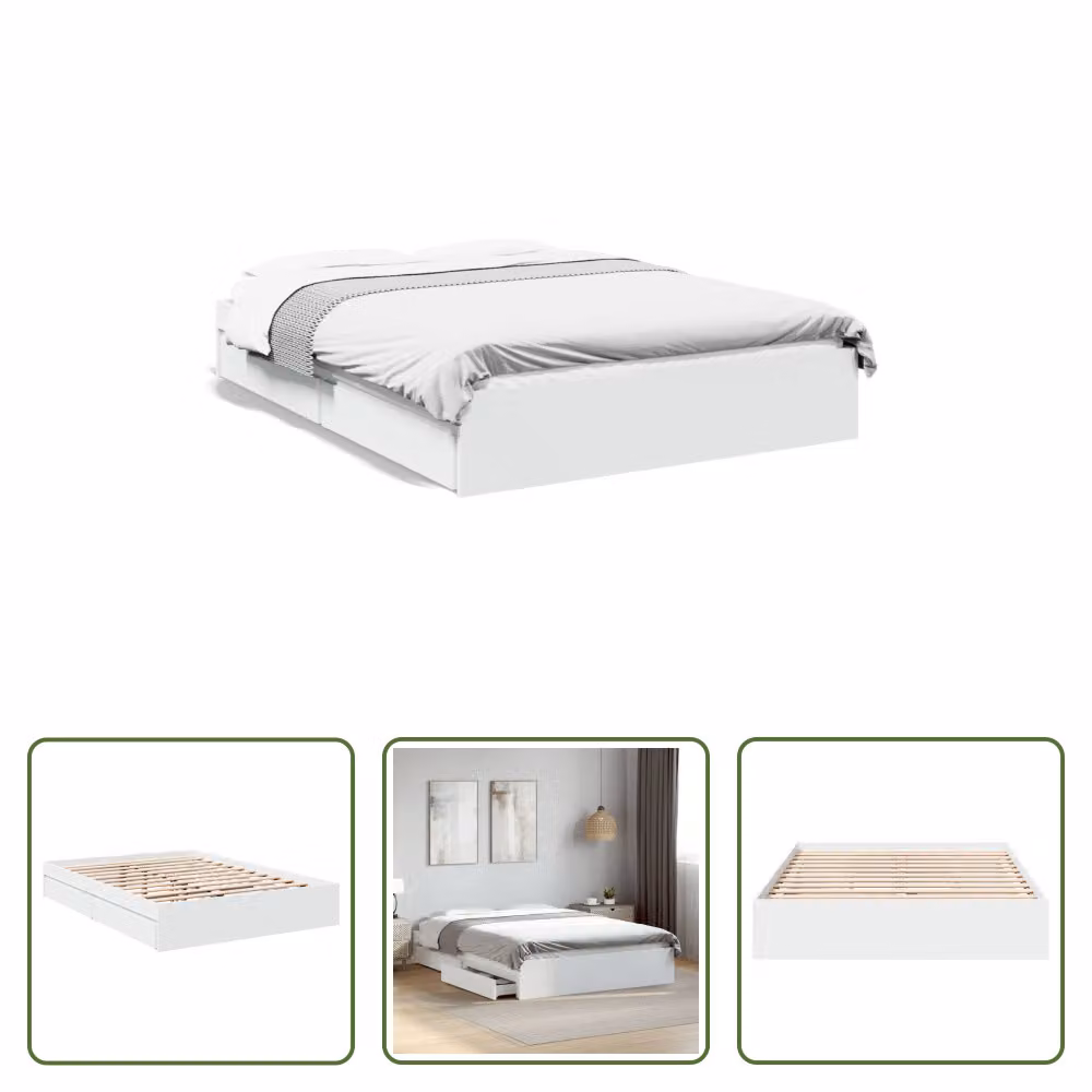 The Living Store Giroletto con cassetti bianco 120x200 cm materiale legno