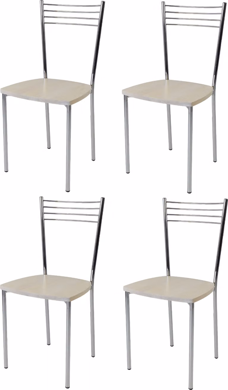 t m c s Tommychairs - Set di 4 sedie moderne ELENA per cucina e sala da pranzo, struttura robusta in acciaio cromato, seduta in legno nel colore bianco anilina