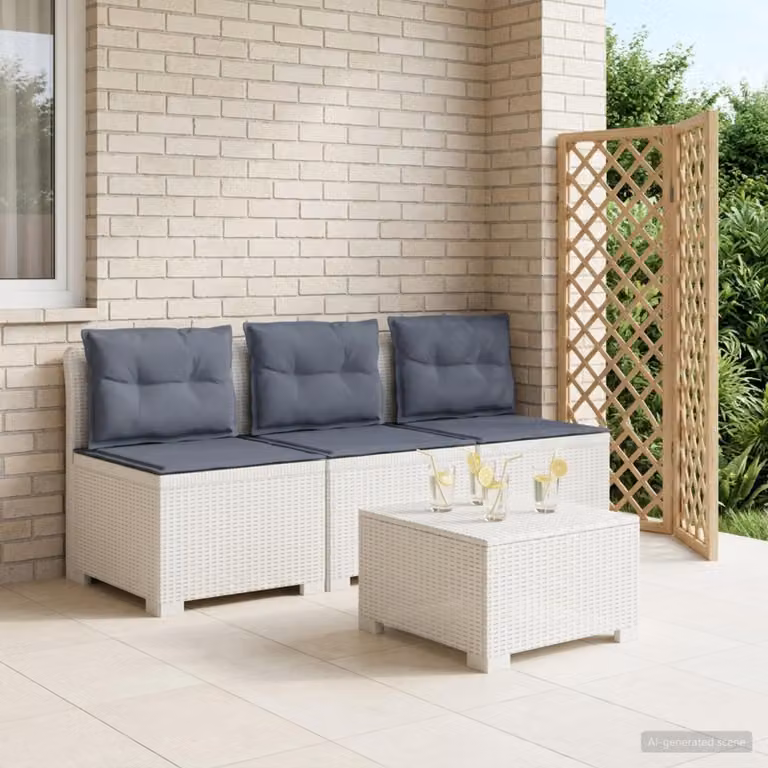 Divano da giardino a 3 posti vidaXL con cuscini in look rattan grigio e bianco
