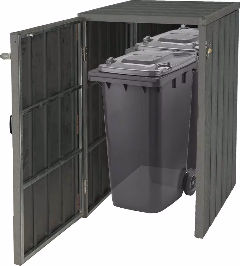 Coperchio per cestino XL 1/2 WPC HWC-J28, contenitore per cestino di , aspetto legno metallo, espandibile ~ grigio