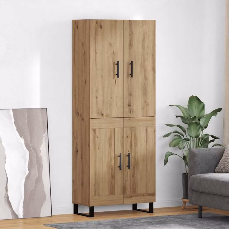 Set di 2 credenze vidaXL in legno e metallo color marrone, stile moderno, L: 69,5 cm, P: 34 cm, H: 180 cm