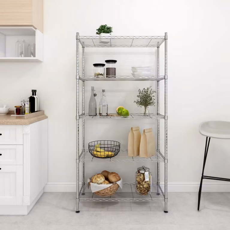 Scaffale a 5 Livelli vidaXL in Metallo Argento con Ripiani Regolabili L: 90 cm, P: 35 cm, H: 180 cm
