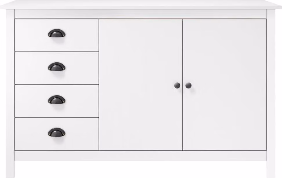 Credenza Hill Bianca 130x40x80 cm in Legno Massello di Pino
