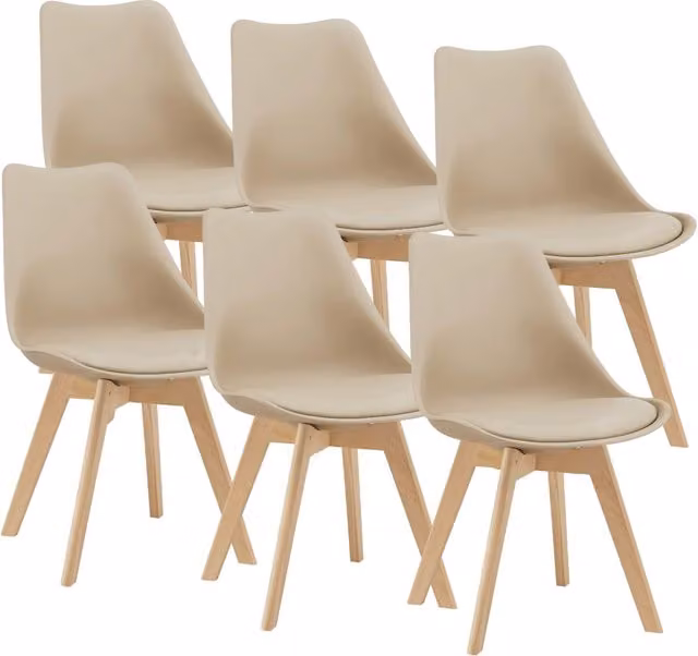 Set Fläten di 6 Sedie da Sala con Seduta Imbottita Rivestimento in Similpelle Beige [en.casa]