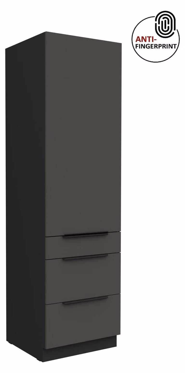 Armadio alto da cucina da 60 cm, cucina ARIA in grafite ultra opaca + nero opaco, frontali di alta qualità con rivestimento anti-impronta, mobile da cucina con chiusura ammortizzata