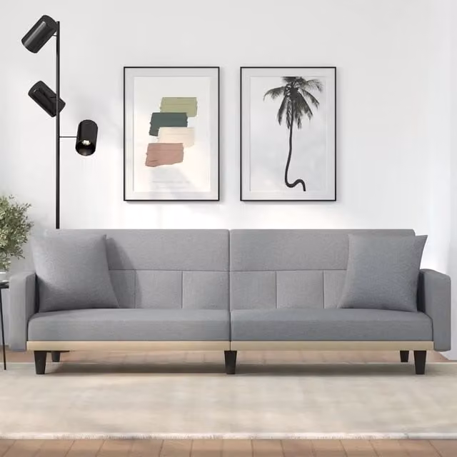Divano Letto con Cuscini Grigio Chiaro in Tessuto 351875