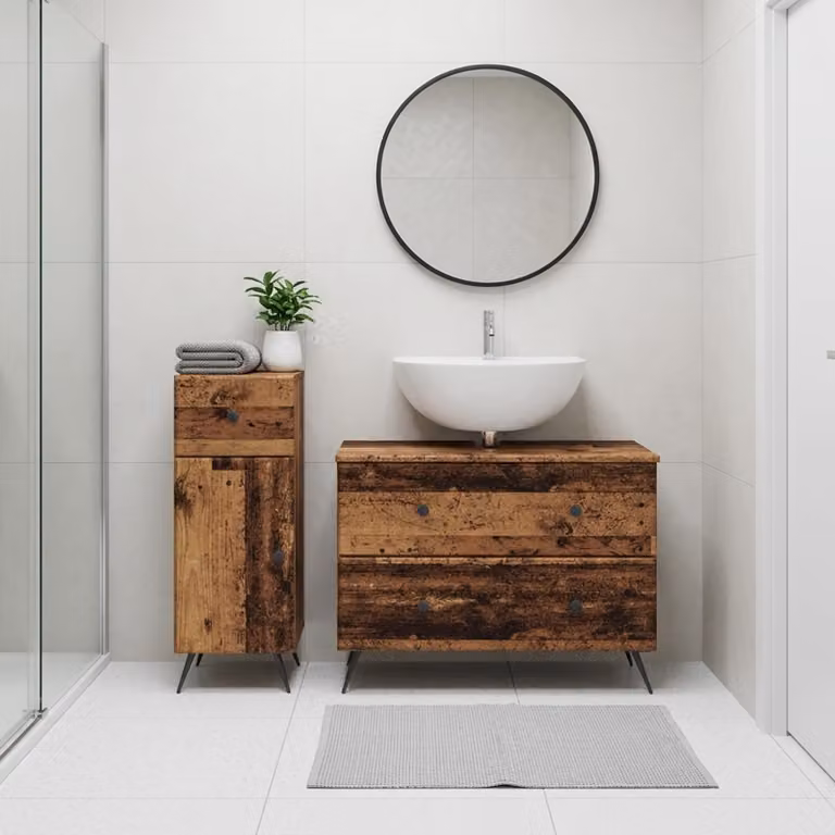 Set di mobili da bagno 2 pezzi vidaXL BREDA in legno color marrone antico con base lavabo e pensile moderno