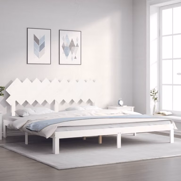 The Living Store Letto in legno massiccio con testiera bianco 200x200 cm