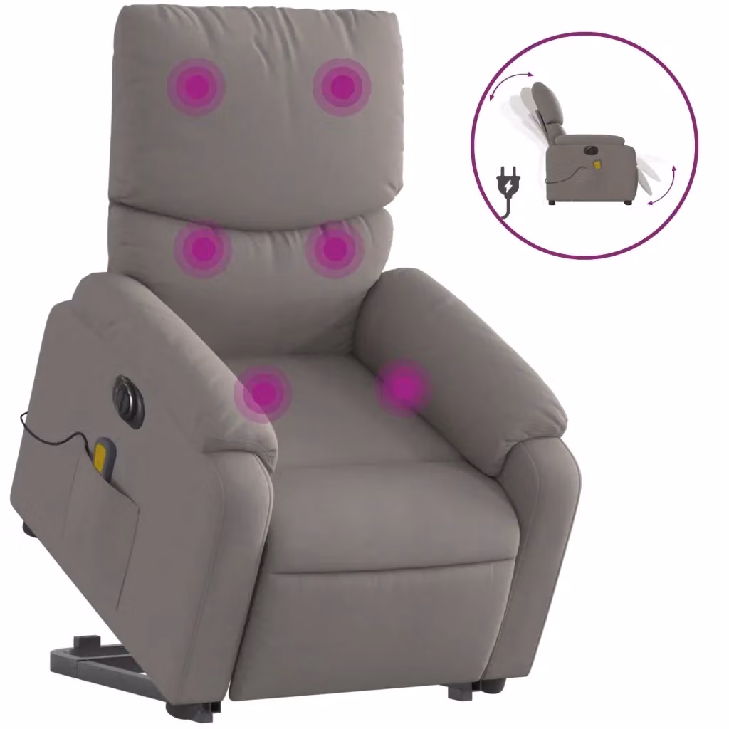 Poltrona Alzapersona Elettrica con Massaggio vidaXL in Tessuto e Finta Pelle Beige e Grigio – 2