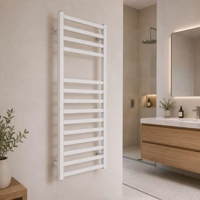 Termoarredo bagno scaldasalviette forma square bianco opaco *** finitura- bianco opaco, misure h1200xl600xi570 mm, co...