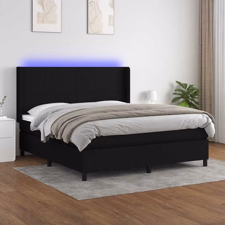 Letto a molle con materasso e illuminazione LED vidaXL, colore nero, in tessuto e materiali misti, L/P/H: 180 x 200 x 203 cm