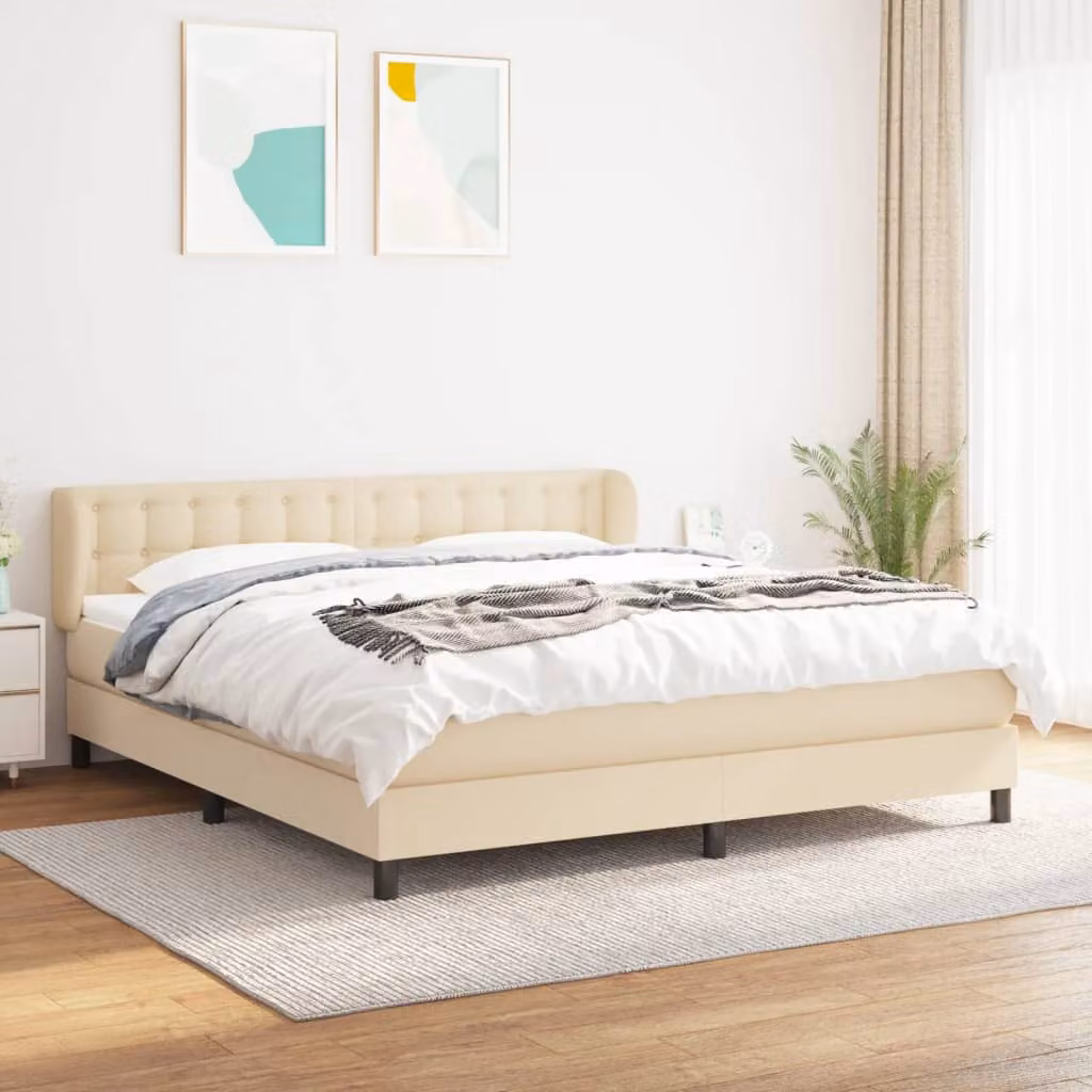 The Living Store Letto a molle con materasso crema 180x200 cm in tessuto