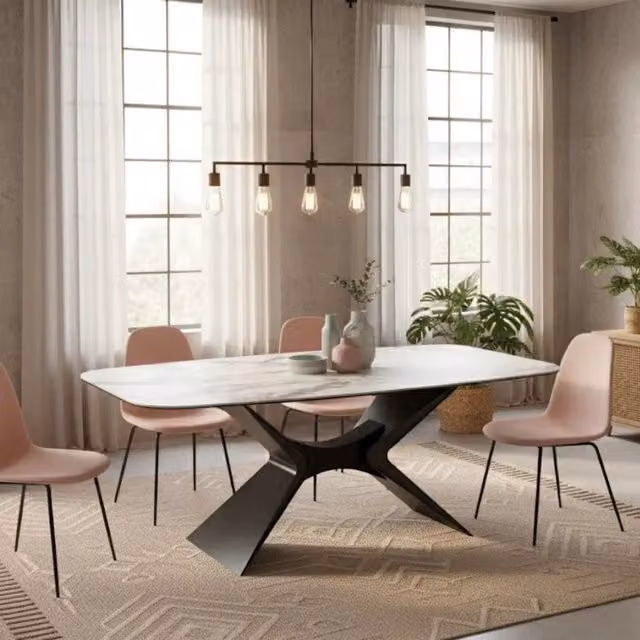 Tavolo da pranzo fisso Halo Duzzle in ceramica e vetro effetto marmo bianco, design moderno rettangolare per 8 persone, L: 220 cm, P: 110 cm