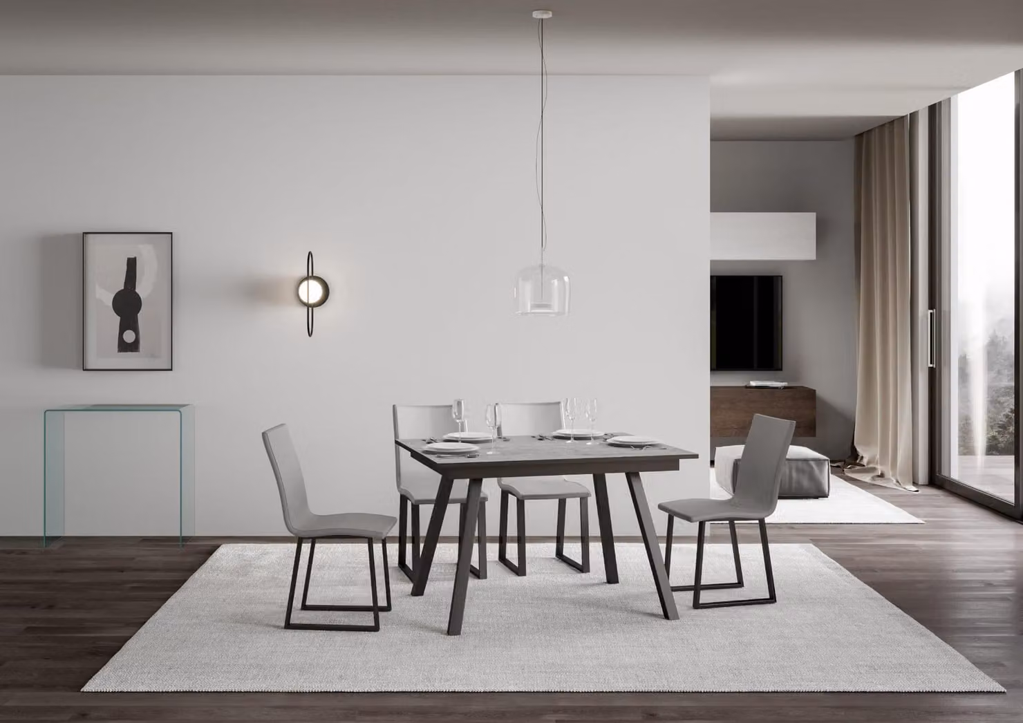 ITAMOBY - Tavolo allungabile 120/180x90 cm Mirhi cemento telaio e gambe antracite