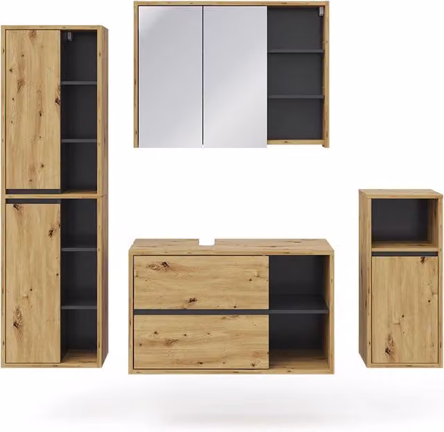 Set mobili bagno Viola Rovere artigianale 4 pezzi Vicco
