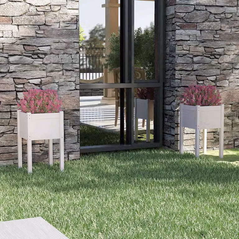 Set di 2 fioriere da giardino vidaXL in legno di pino bianche, L/P/H: 40 x 40 x 70 cm