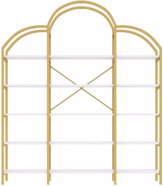 Scaffale moderno NK Space a cinque livelli con design a nuvola, Oro e Bianco, L: 170 cm, P: 26 cm, H: 190 cm