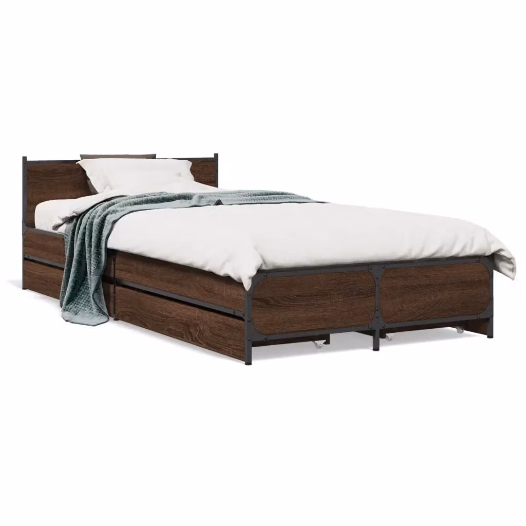 Letto con cassetti vidaXL in legno e metallo color rovere marrone L: 193 cm, P: 78 cm, H: 56,5 cm – 2