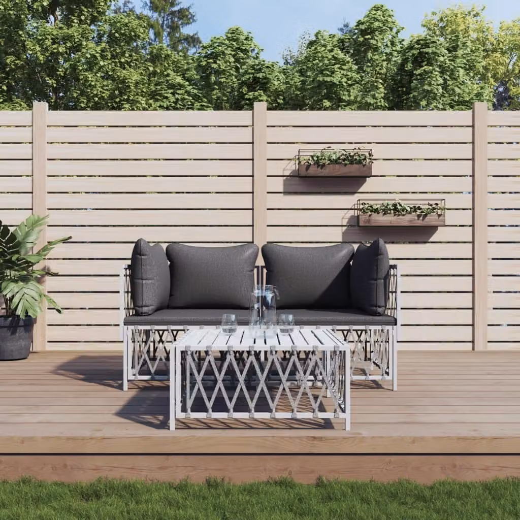 Maison Exclusive - Set da giardino a 3 pezzi con cuscini, bianco e acciaio