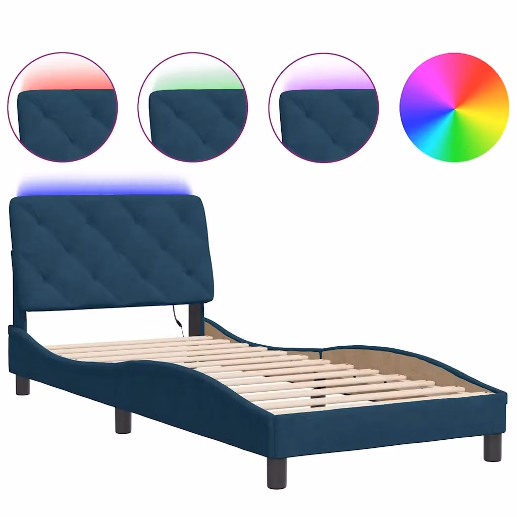 vidaXL Giroletto in Velluto Blu con Illuminazione LED e Porta USB, L/P/H: 90 x 200 cm – 2