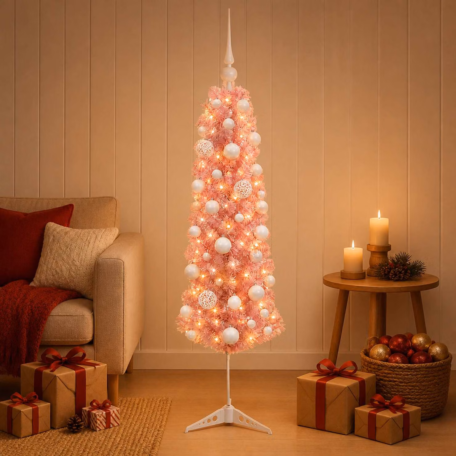 vidaXL Albero di Natale artificiale slim con pallina 120 cm 150 LED