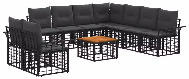 Set di divani da esterno 10 pcs Nero e Grigio scuro Poliestere