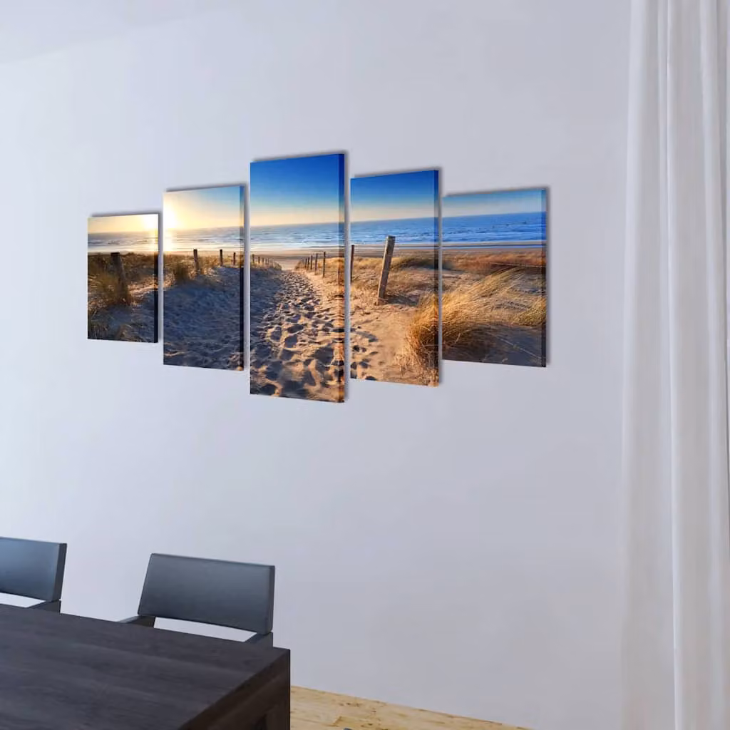 vidaXL 5 pz Set Stampa su Tela da Muro Spiaggia di Sabbia 200 x 100 cm