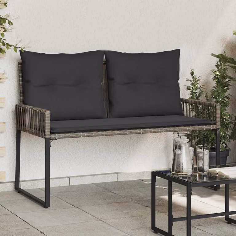 Set di 4 sedute da esterno vidaXL in rattan grigio con braccioli per giardino e terrazzo L: 118 cm, P: 59 cm, H: 82 cm