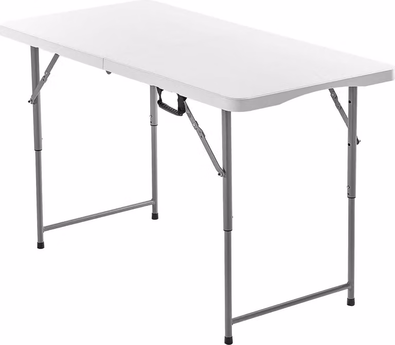 SucceBuy tavolo pieghevole da buffet tavolo portatile multiuso 122 cm, tavolo rettangolare in plastica con funzione regolabile in altezza e maniglia integrata, tavolo da giardino tavolo da campeggio per feste, picnic e campeggio, bianco