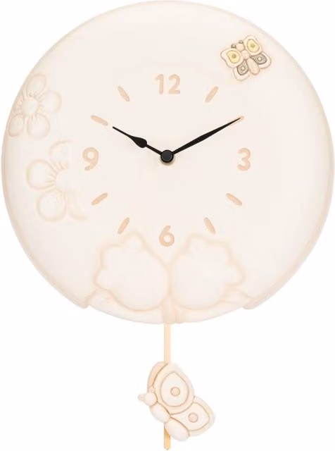 Orologio a pendolo analogico Thun Elegance con decorazione floreale in ceramica, beige, marrone e bianco