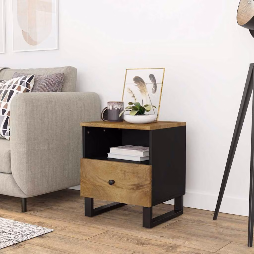 vidaXL Comodino in Legno di Mango e Metallo Stile Industrial, Marrone Opaco, L/P/H: 46 x 31 x 40 cm