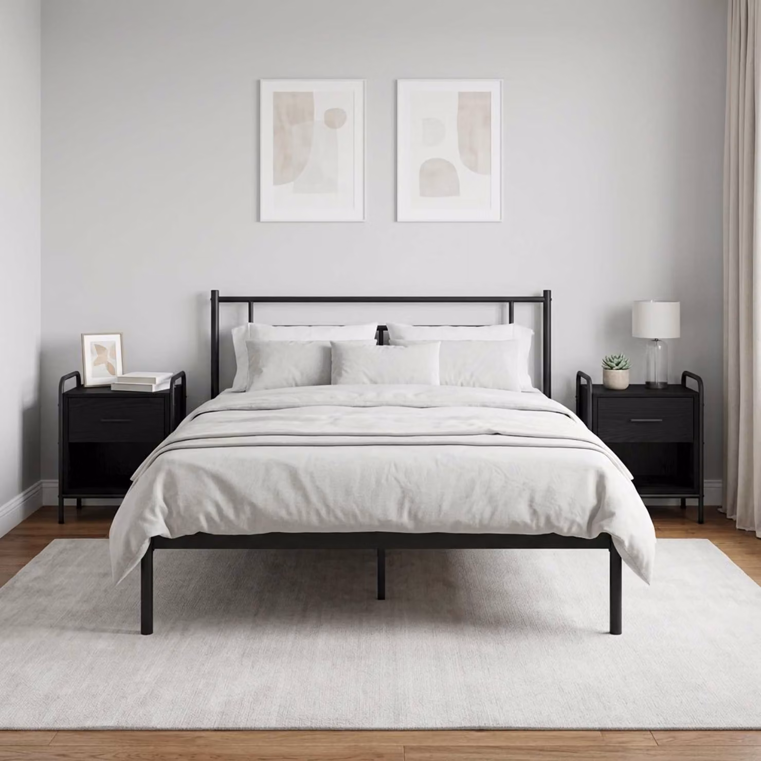 Set di 2 armadi da notte vidaXL moderni in MDF e metallo, colore nero e marrone, L 40 cm x P 30 cm x H 50 cm