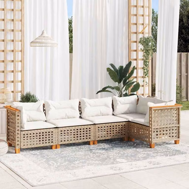 Set Divano da Giardino a L vidaXL con Cuscini Beige e Struttura in Legno di Acacia e Metallo