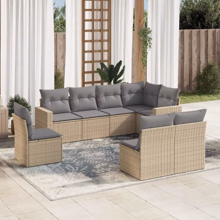 vidaXL Set Divano da Giardino 8 pz in Polyrattan con Cuscini Beige e Grigio e Struttura in Metallo