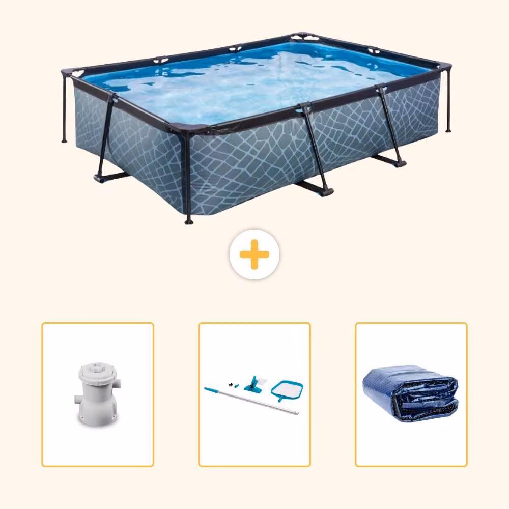 Piscina fuori terra rettangolare - aspetto pietra - 300x200x65 cm - composta da 4 elementi - SCB81