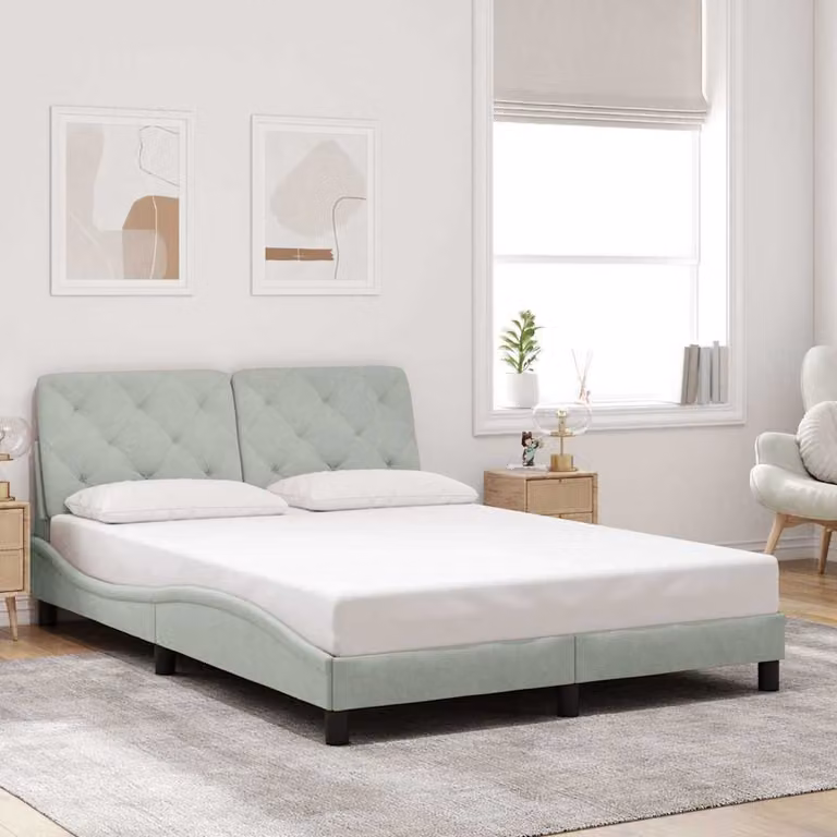 vidaXL Giroletto senza Materasso in Velluto Grigio L/P/H: 140 x 190 x 30 cm