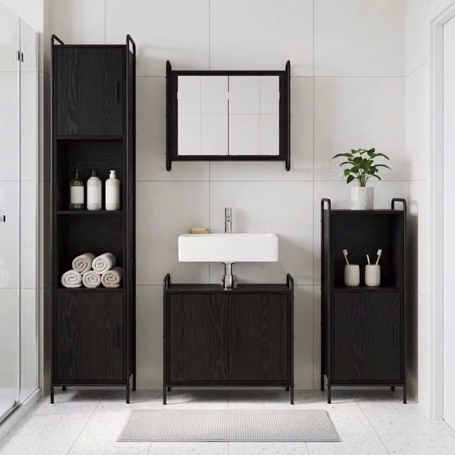 Set di Armadi da Bagno 4 pz Rovere Nero 40 x 36 x 181 cm 3444591