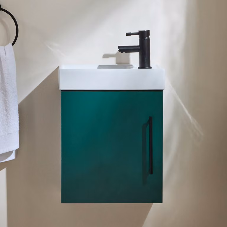 Mobile Bagno Verde Scuro Sospeso da 400mm con Lavabo e Maniglia con Barra a T Nera - Cluo