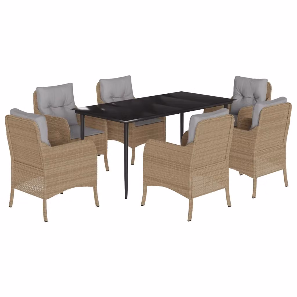 Set da Pranzo da Giardino VIDAXL in Polyrattan con Tavolo in Vetro e 7 Sedute con Cuscini Beige – 2