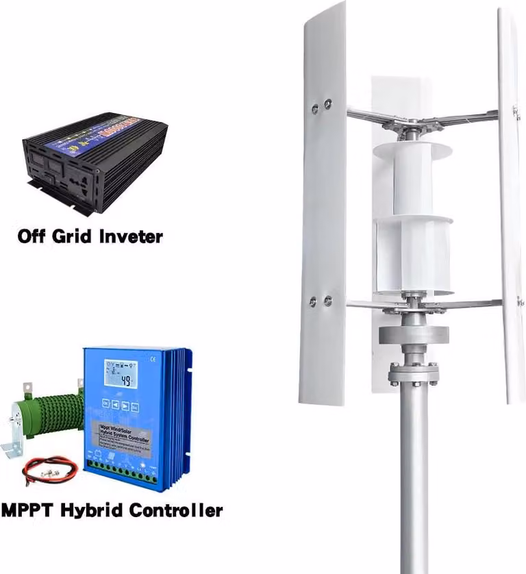 Generatore eolico - Sistema off-grid 3000 W 24 V - 3 pale - Velocità di avvio 1,5 m/s - 500 giri/min - Velocità massima del vento 50 m/s - Lega di alluminio - Bianco