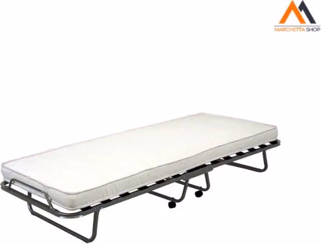 Letto pieghevole UTILIA con materasso in schiuma e struttura in metallo e legno, colore nero, L 80 cm x P 200 cm
