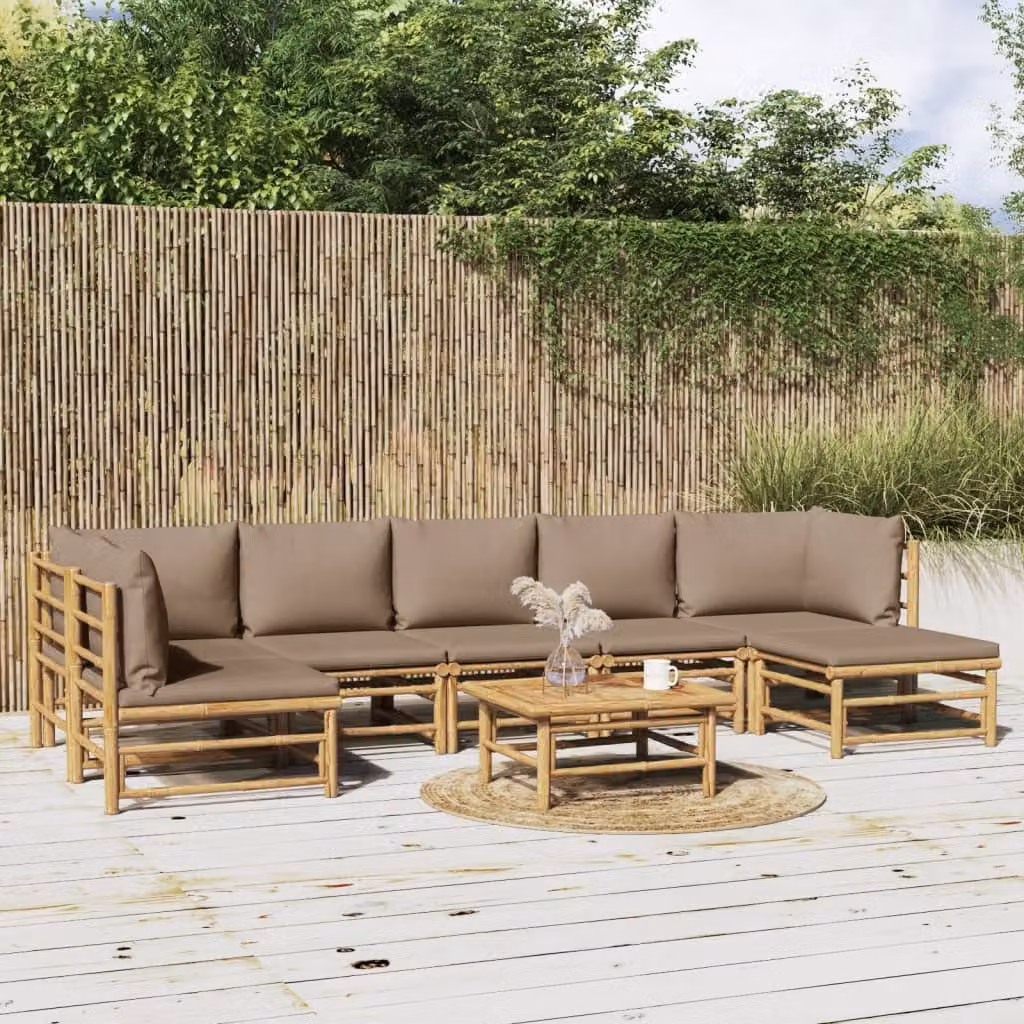 Set Salotto da Giardino vidaXL 8pz in Bambù con Cuscini Beige e Marrone