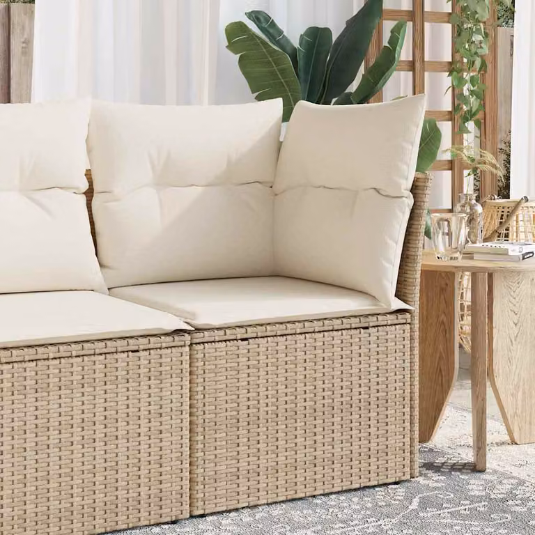 vidaXL Divano Angolare da Giardino in Polyrattan con Cuscini Beige e Struttura in Metallo
