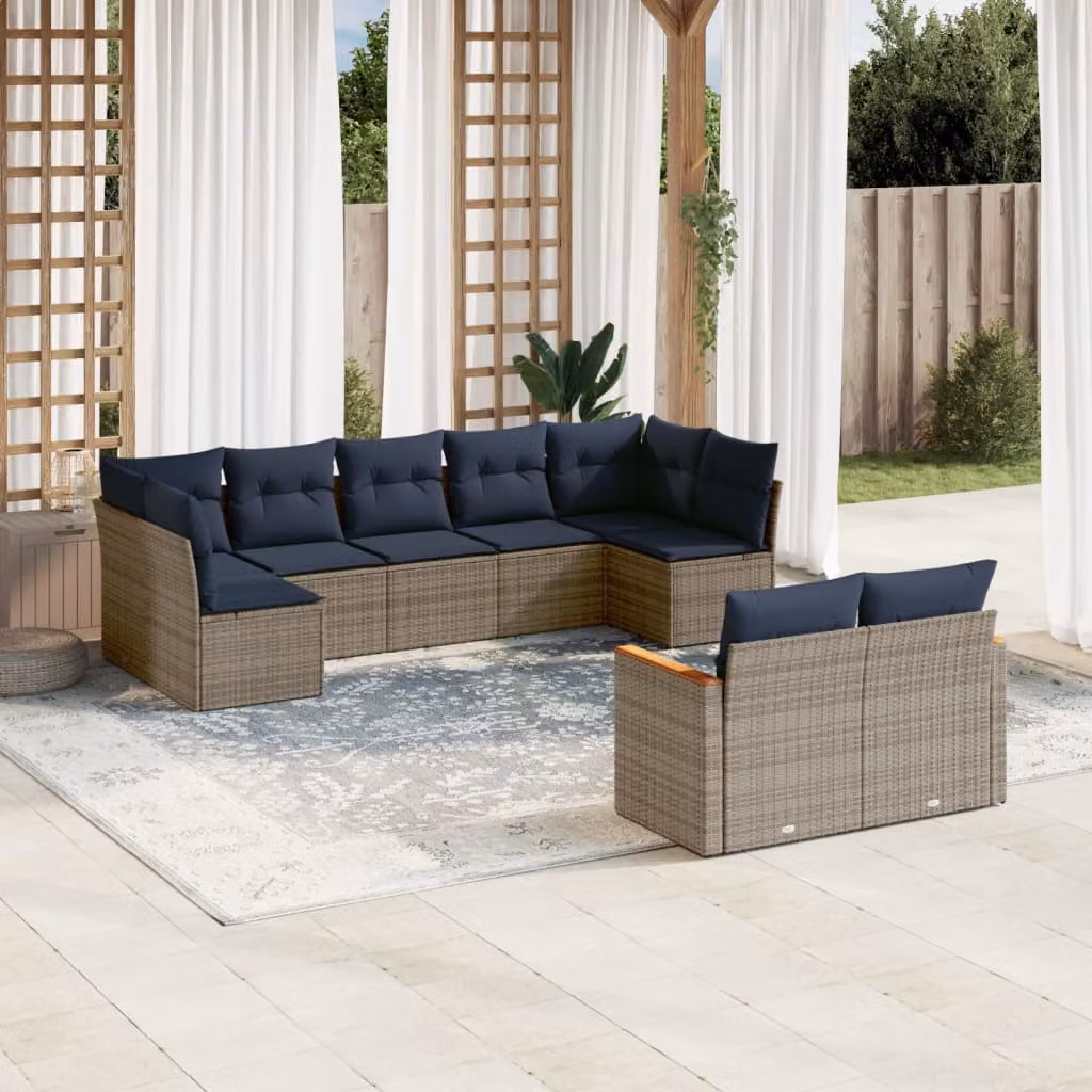 Set di divani da giardino vidaXL in polyrattan grigio con cuscini, design moderno a forma di L per esterno