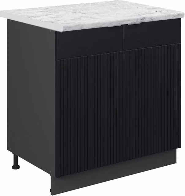 Mobiletto base cucina Fame-Line Nero rigato/Antracite 80 cm piano di lavoro Marmo Vicco
