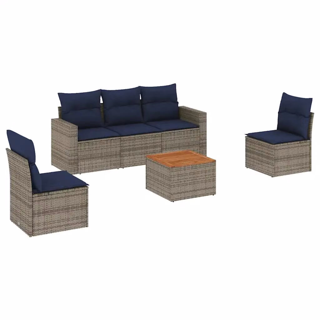 Set di Divani da Giardino vidaXL in Polyrattan con Cuscini Blu e Grigio, 6 Pezzi con Tavolino e Elementi Angolari – 2