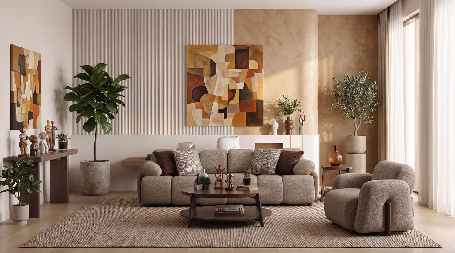 Wohnzimmer Set 3 Sitzer Sofa Sessel Modern Grau Abgerundet