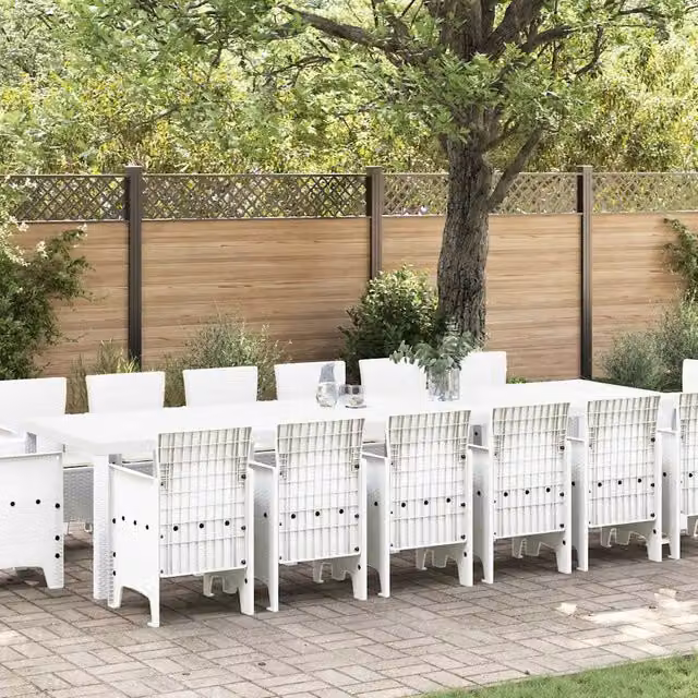 Set da pranzo per giardino e terrazzo vidaXL in rattan bianco con 15 pezzi e cuscini rimovibili – 1