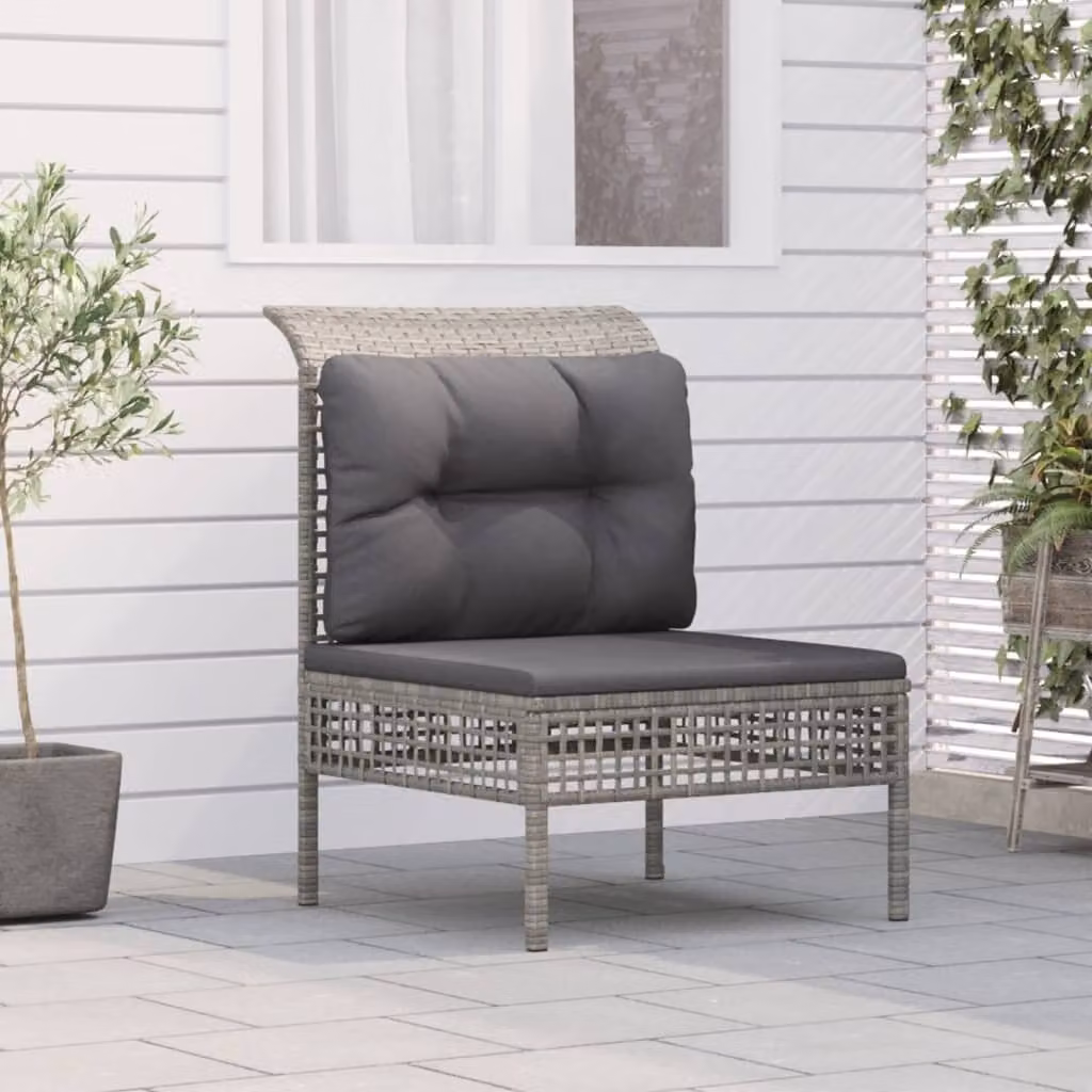The Living Store Divano da giardino con cuscini in Poly Rattan grigio
