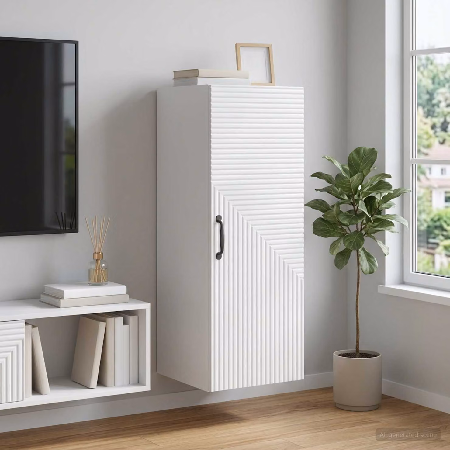 Mobiletto a muro moderno vidaXL Bianco in legno ingegnerizzato con ante a battente, L: 33 cm, P: 34,5 cm, H: 90 cm
